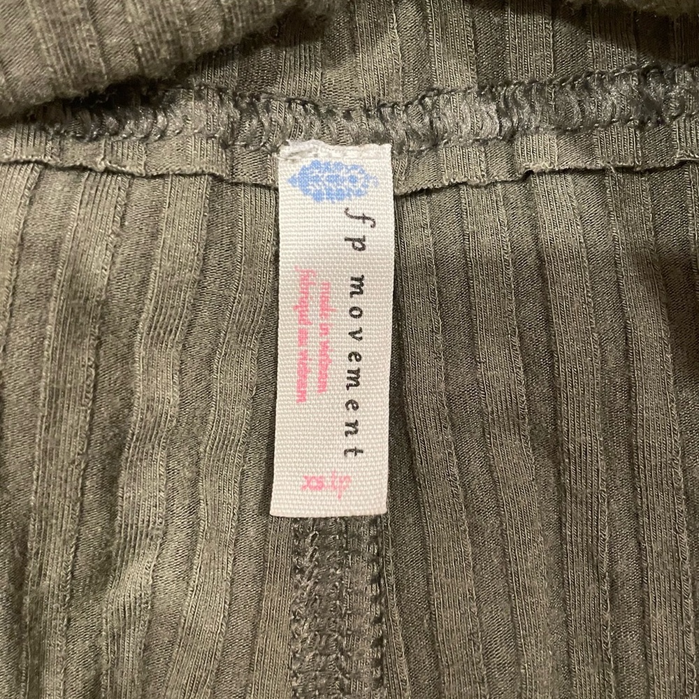 FREE PEOPLE MOVEMENT BLISSED OUT WIDE LEG PANTS CARGO GREEN RIBBED - Picture 7 of 7